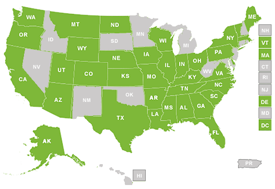 Map of the USA. Click on a state to view summary information.