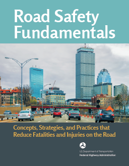 photo from the cover of the Road Safety Fundamentals report showing cars on the Massachusetts Turnpike, eastbound, in the vicinity of Massachusetts Avenue